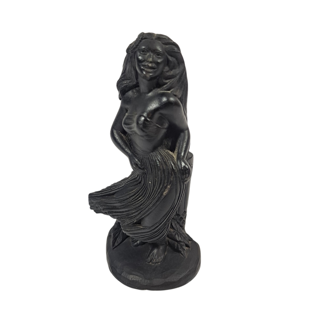 Vintage Coco Joe Hawaiian Hula Girl Figurine Black Lava Kaneome 4.5"